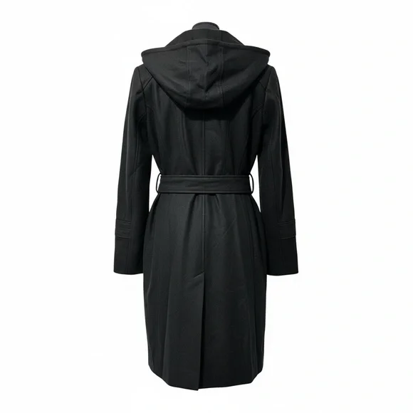 Michael Kors Elegant Black Hooded Trench Coat with Gold Accents (item#d10001) - Picture 3 of 12